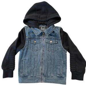 Urban Republic Boys Medium Wash Denim Vest Layered Hooded Zip Sweatshirt Size: 8